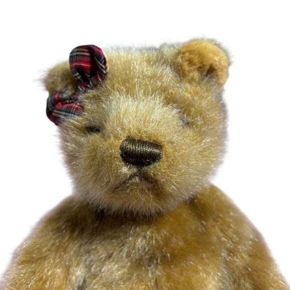 Vintage Flowers Inc Brown Plush Teddy Bear Tartan Plaid Bow Collectible 12 in - Picture 2 of 6